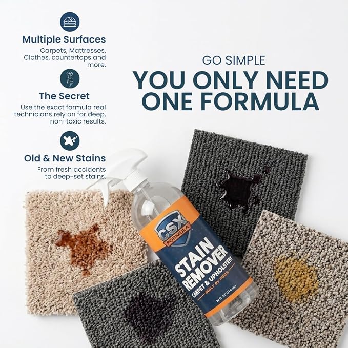 CSX Formula® Carpet Stain Remover 24oz – Most Powerful Carpet & Upholstery Cleaner, Professional Strength, Deep Clean Formula – Removes grease, wine, coffee, ink, food, and more – Made in USA