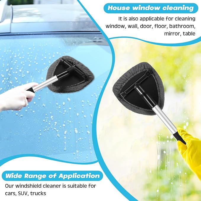Potchen 8 Pcs Car Windshield Cleaner Tool Kit with Extendable Handle, Microfiber Towel Pads, Brush, Empty Spray Bottle for Auto Glass Wiper Suvs Rvs & Home Windows(Grey)