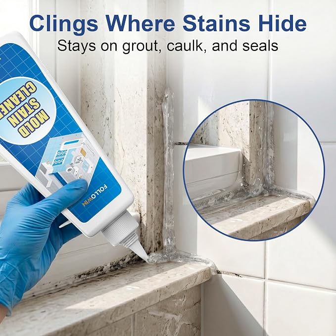 FOLLOWIN Mold and Mildew Remover Gel, Household Stain Cleaner for Washing Machine Seal, Bathroom Grout, Shower Tile, Kitchen Sink, Silicone Caulk - Non-Drip, Deep-Penetrating Formula, 16 oz