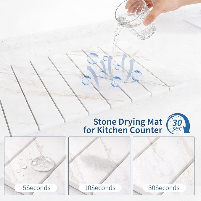 Hopegiver Stone Drying Mat for Kitchen Counter, 24" x 16" Quick Dry Diatomaceous Earth Dish Drying Mat, Super Absorbent, Non-Slip & Foldable, Modern Marble Countertop Mat (GoldenMarble,24''x16'')