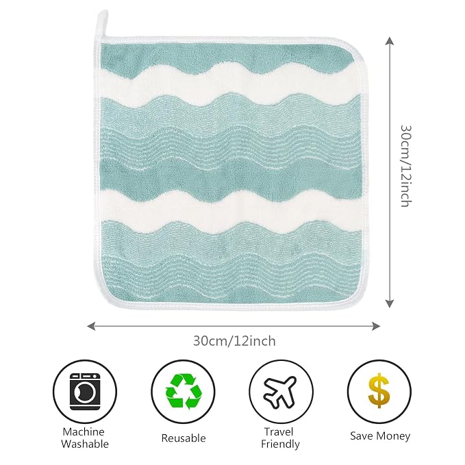 SINLAND Absorbent Coral Velvet Washcloth Ultra Soft Microfiber Face Towels 12 x 12 inch Multi-Purpose Face Cloths for Household and Sport