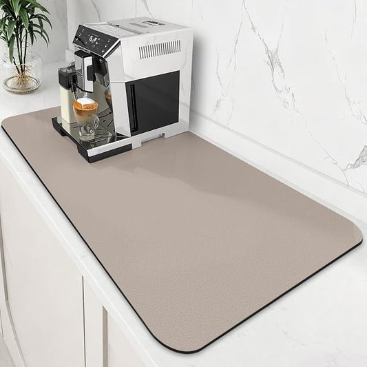 WISELIFE Coffee Mat Super Absorbent Dish Drying Mat Coffee Bar Accessories Match with Machine Large Drying Mats for Kitchen Counter 18" W x 36" L, Khaki