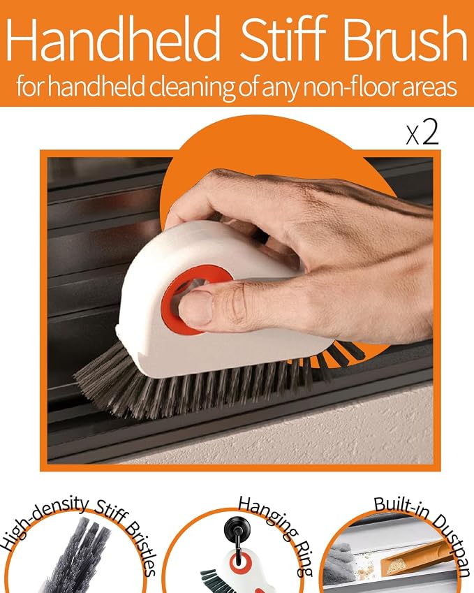 Window Track Cleaning Tools, Sliding Door Track Cleaner, 6-Piece Brush Kit | Hard Bristle, Crevice and Sponge Brushes with Replacement Heads for Window Grooves, Shower Tracks, Grout, Sinks and Vents