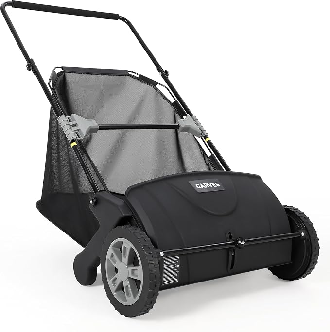 Garvee Push Lawn Sweeper, 21inch Leaf & Grass Collector - Black