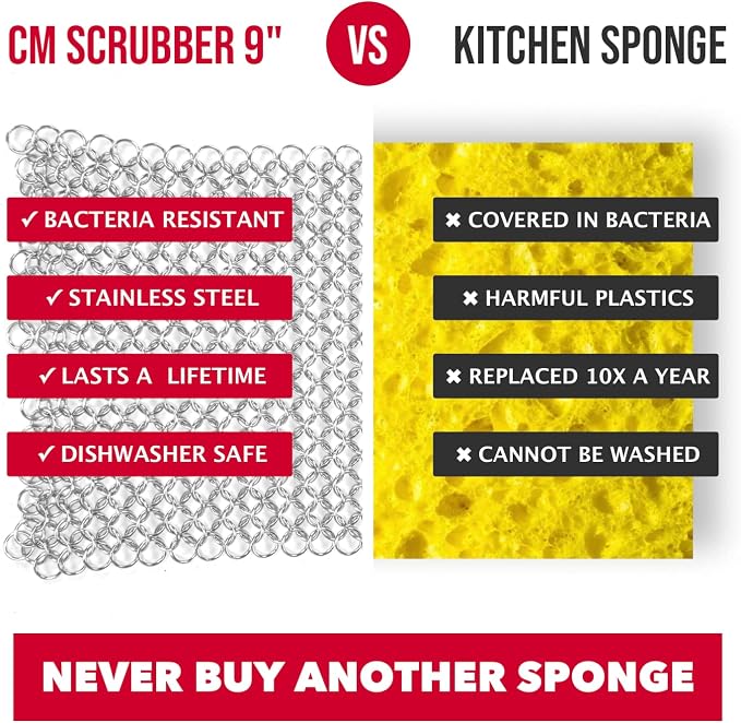 Knapp Made CM Scrubber 6" x 6" Small Ring Chainmail Cast Iron Scrubber, Premium Stainless Steel Mesh Cleaner for Pre-Seasoned Pans, Dutch Ovens, Grills and Skillets