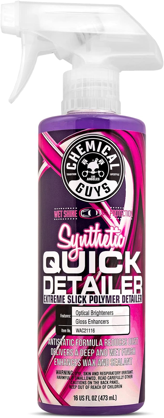 Chemical Guys, Synthetic Quick Detailer Spray, High Gloss & Slick, 16 oz | Spray-and-wipe detailer lifts dust, fingerprints and smudges while adding a streak-free synthetic-polymer gloss