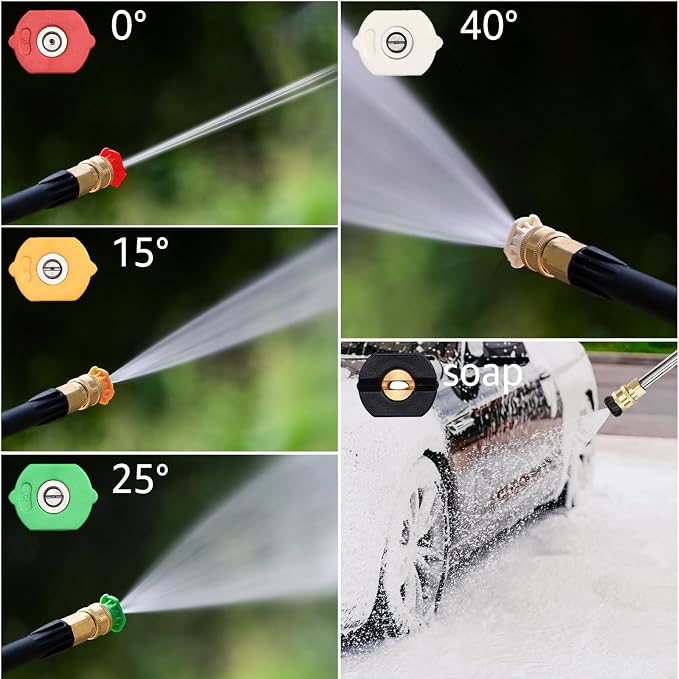 Pressure Washer Nozzle Tips 4500 PSI, Multiple Degrees,3.5GPM, 5Pcs | Pressure Washer Spray Nozzle Tips, 1/4 In Quick Connect, 0° 15° 25° 40° Soap Tip for Cleaning Car, Garden Road, Watering