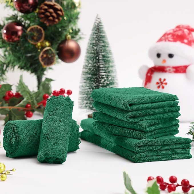 Homaxy 12 Pack Dish Towels for Kitchen (10 x 20 Inches, Dark Green), Super Soft and Absorbent Coral Velvet Dish Cloths for Washing Dishes, Nonstick Oil Fast Drying Microfiber Cleaning Cloth
