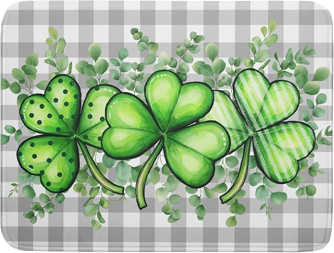 St Patricks Day Dish Drying Mat for Kitchen Counter Shamrocks Eucalyptus Leaf Holiday Microfiber Absorbent Dish Draining Reusable Washable Foldable Extra Large 18"x24"