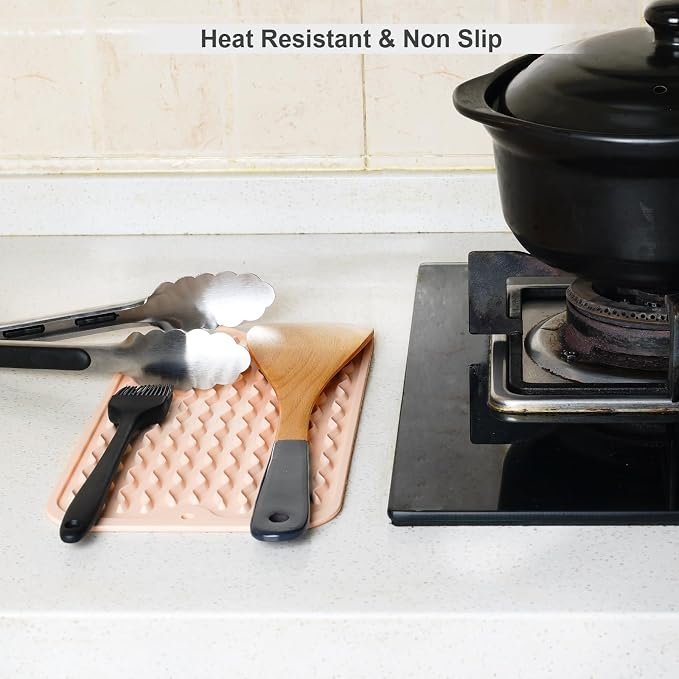 ZLR Silicone Sink Caddy Tray (6" x 12" / 153 x 305mm) - Narrow Sponge Holder for Kitchen Counter - Waterproof Dish Drying Mat, Non-Slip Soap Dispenser Mat & Bathroom Vanity Organizer (Peach Pink)