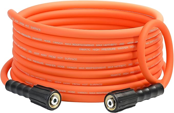 YAMATIC Heavy Duty Pressure Washer Hose 25 FT 1/4", 3600 PSI M22-14mm | 2x Wear-Resistant For Home Car Wash Driveway Patio Clean, Replacement For Ryobi Troy-Bilt Greenworks Craftsman