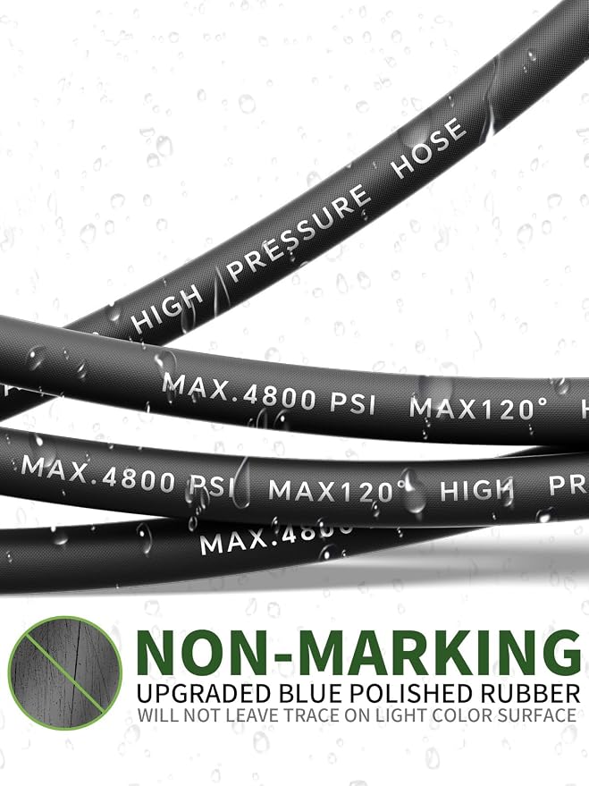 3/8" 4800PSI Pressure Washer Hose 25FT Swivel Quick Connect | Power Washer Hose for Cold/Hot Water Max 248°F, Kink Resistant Steel Wire Braided, Wear Resistant with M22 14mm Adapter