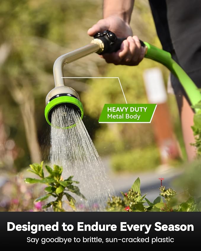 RAINPOINT Watering Wand For Garden Hose, 16 Inch Metal Hose Nozzle Wand with 9 Spray Patterns, Long Hose Sprayer For Hanging Baskets, Shrubs,Lawn