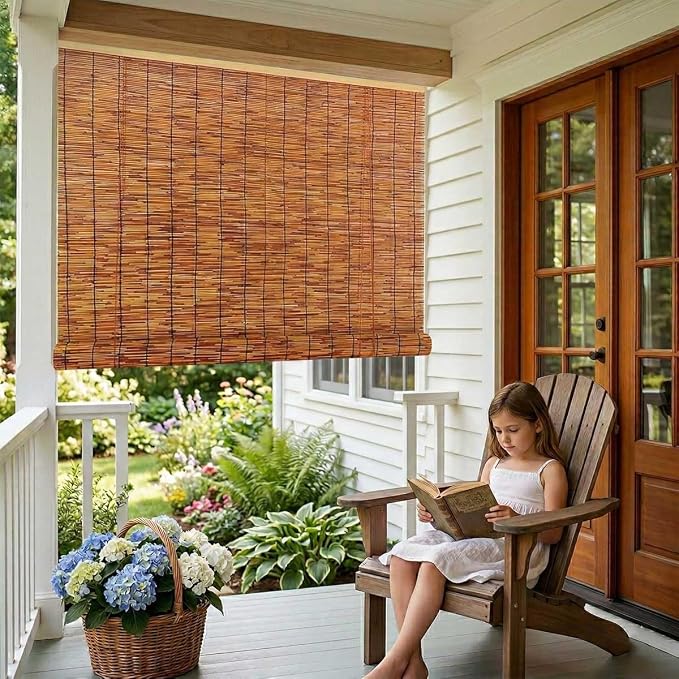 Bamboo Blinds and Roller Shades for Indoor Windows Cordless Natural Light Filtering Roll Up Roman Shades for Outdoor Patio Porch Pergola, Easy Install Privacy Screen Window Blinds(16" W x 64" H)