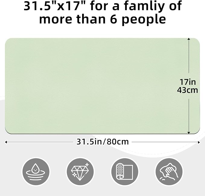 LOPNUR Kitchen Dish Drying Mat, 31.5"x17" Dish Drying Mats for Kitchen Counter, Diatomite Coffee Mat, Super Absorbent Dish Drying Pad, Heat Resistant Mat with Anti-slip Rubber Backed, Sage Green