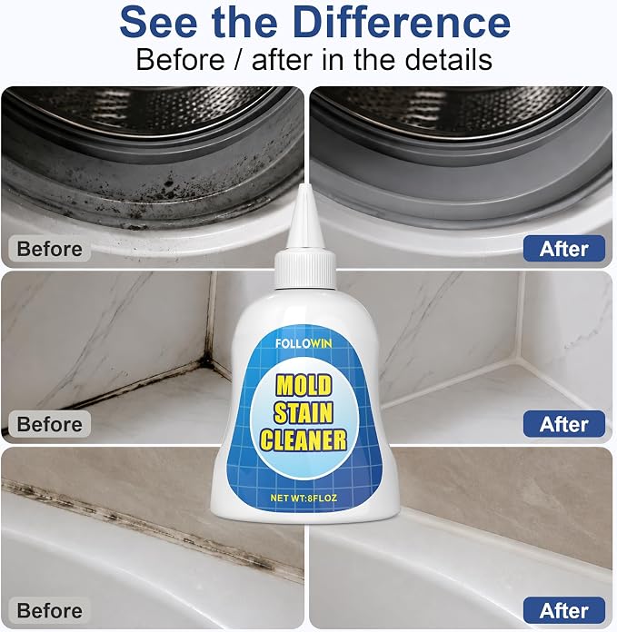 FOLLOWIN Concentrated Gel Cleaner, Stain Remover for Bathroom Grout, Silicone Caulk, Washing Machine Seal, Shower Tile, Kitchen Sink, Bathtub, Window Seals, Hard Surfaces,8 oz