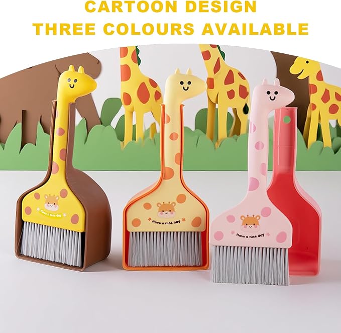 Mini Broom and Dustpan Set Cartoon Small Broom with Dustpan Combo Set Cute Cleaning Kit for Home Office Floor (Orange)