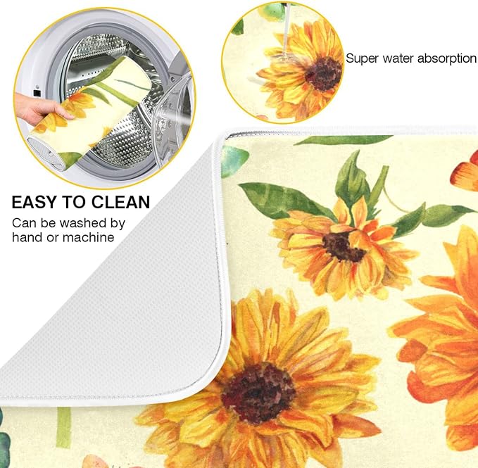 Absorbent Dish Drying Mat for Kitchen Counter - Watercolor Tree Microfiber Drying Pad, Reversible Drainer Mats for Countertop, Lager 18 x 24 inch