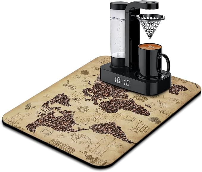 Coffee Bar Mat Accessories for Countertop - Super Absorbent Anti-Slip Silicone Flower Dish Drying Mats for Kitchen Counter - Draining Pad Decor Gift - Fit Coffee Maker, Espresso Machine - 24inx18in