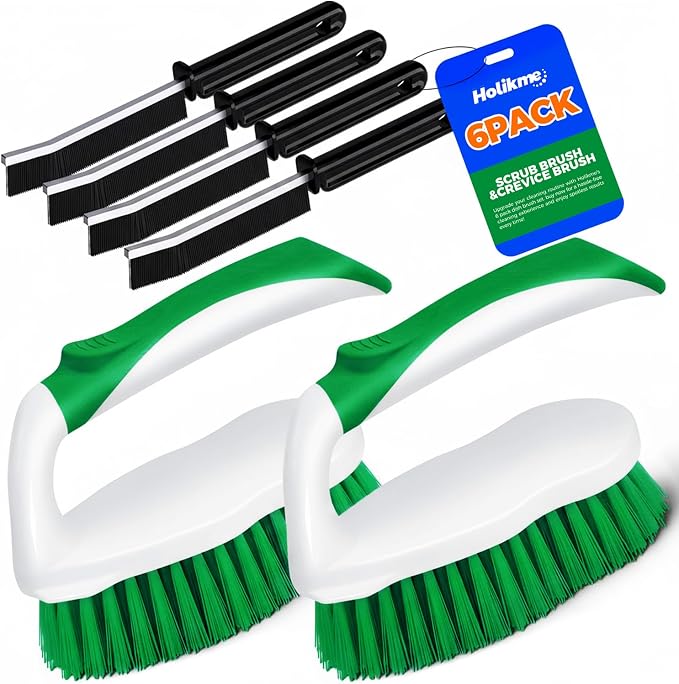 Scrub Brush - 6 Pack, Scrub Brushes for Cleaning, Heavy-Duty Scrub Brush, Stiff Bristles Cleaning Brush, for Kitchen, Bathtub, Floor and Wall Surfaces, Green