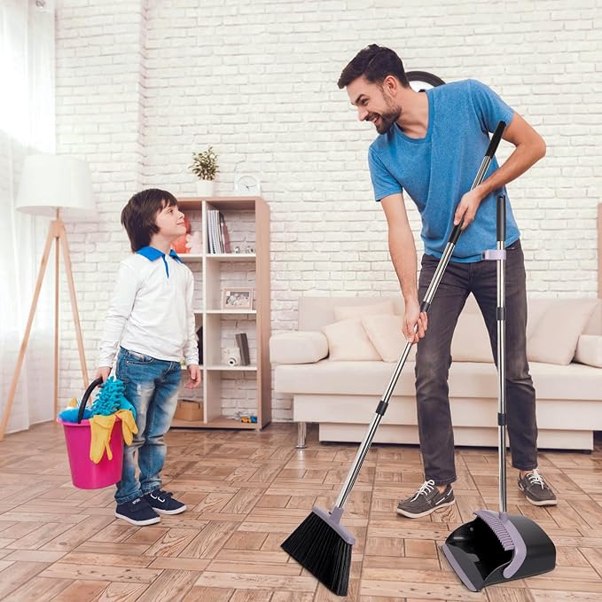 Broom and Dustpan Combo Set,55" Long Handle,Charcoal | Heavy Dust,Dustpans with Broom Combo,House Accessories for Home, Kitchen,Office,Classroom,Apartment,Pet Hair