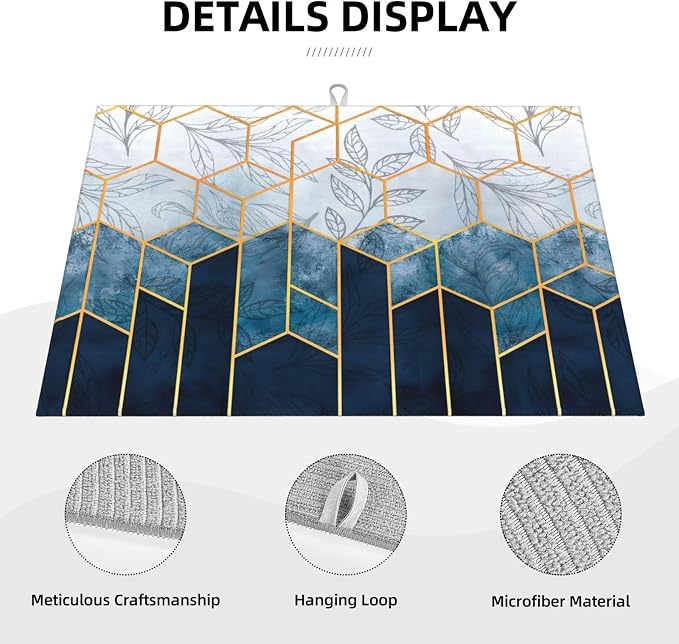 Blue Marble Texture Leaves Dish Drying Mat 18x24 For Kitchen Counter Absorbent Microfiber Dishes Pad Dish Drainer Rack Mats Fast Dry Kitchen Accessories