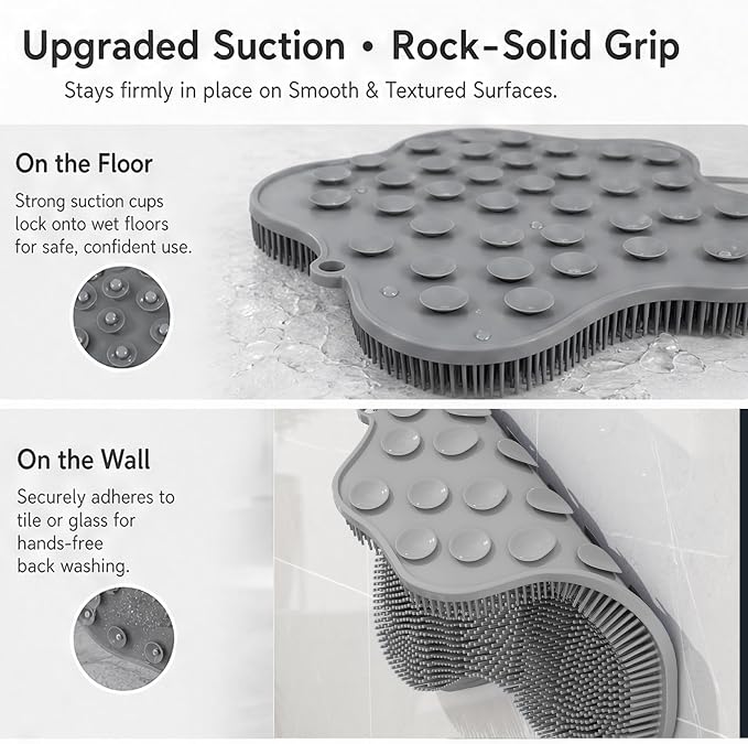 Dual-Sided Silicone Shower Foot Scrubber Mat – Foot Scrubber in Shower for Deep Cleaning & Exfoliation | Wall-Mounted Shower Foot Scrubber Mat & Back Cleaner for Men and Women(Pink, Standard)