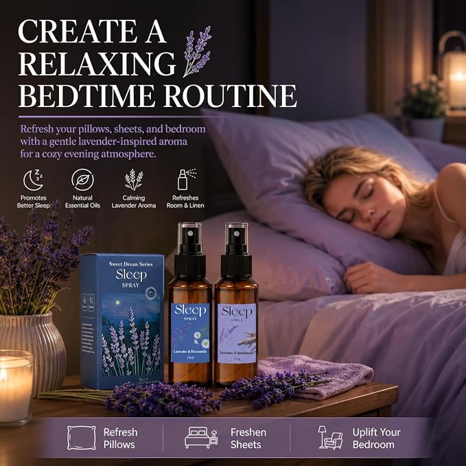 SCENTORINI Sleep Spray, 5.07 oz Pillow Spray with Lavender Essential Oil | Lavender & Sandalwood, Chamomile Scent for Sleep Relaxing, Pillow Mist for Bedding, Sheets Liners, Room Spray Air Freshener