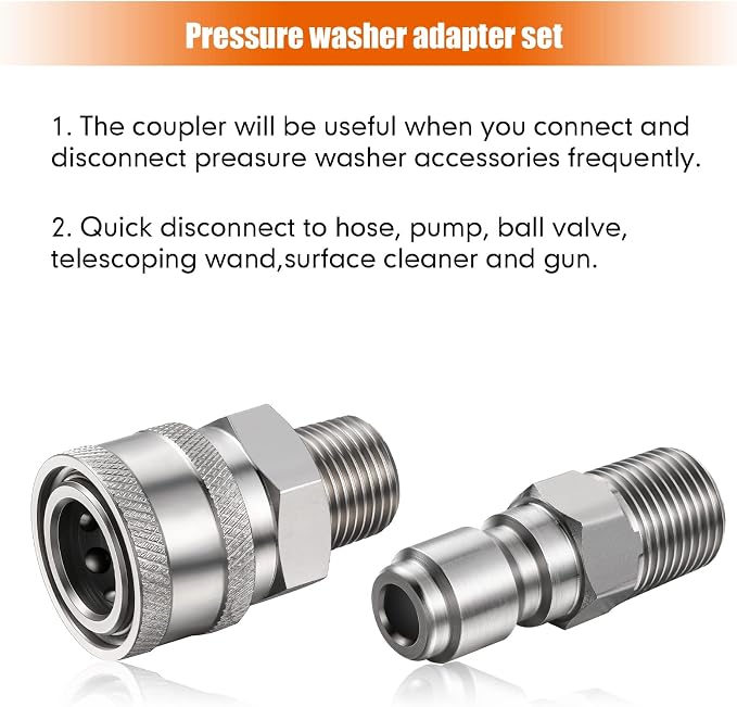 4 Sets NPT 1/4 Inch Pressure Washer Coupler Quick Connect Plug Male Female 1/4 Quick Connect Fittings Pressure Washer Adapters Accessories(External Thread)