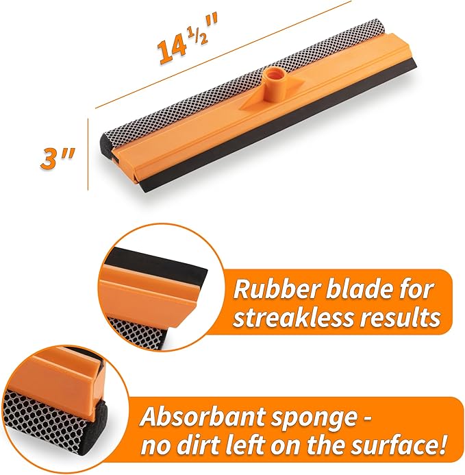15" Window Washer Squeegee Attachment (Pole Sold Separately) | Multi-Use Professional Squeegee for Car and Window Cleaning // Fits All Extension Poles with Standard Acme Thread