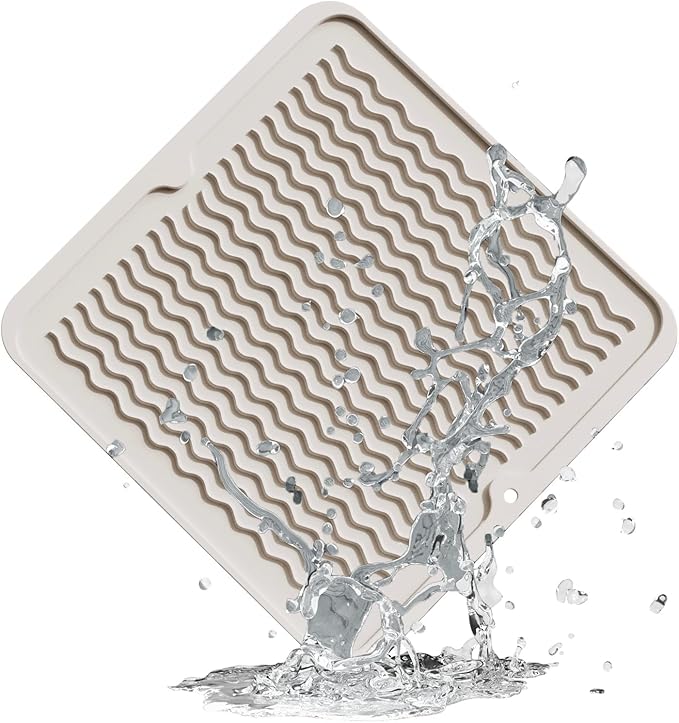 ZLR 4-in-1 Silicone Mat 12" x 12" / 305 x 306mm Square - Dish Drying Mat, Air Fryer Mat, Coffee Maker Pad & Heat Resistant Trivet (up to 450°F) - Non-Slip Food-Grade BPA-Free (Cassava White)