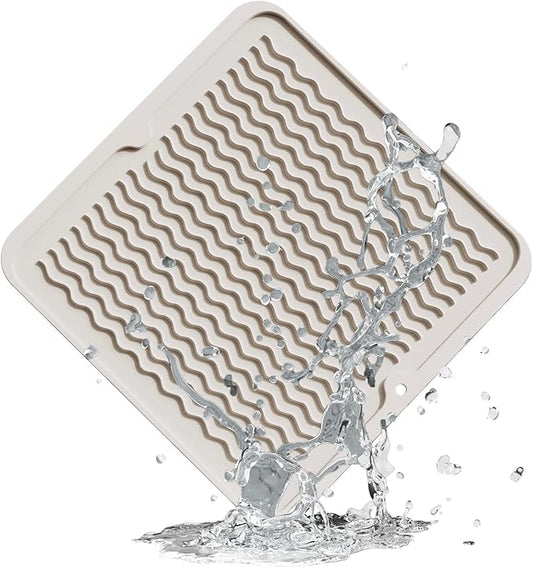 ZLR 4-in-1 Silicone Mat 12" x 12" / 305 x 306mm Square - Dish Drying Mat, Air Fryer Mat, Coffee Maker Pad & Heat Resistant Trivet (up to 450°F) - Non-Slip Food-Grade BPA-Free (Cassava White)