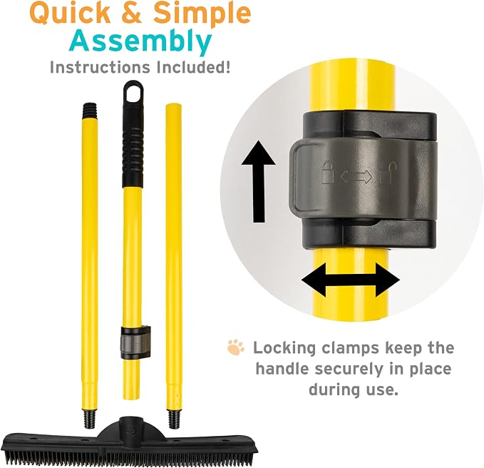 FURemover Pet Hair Removal Rubber Broom, 61" Telescopic Handle | Multi-Surface Rubber Broom with Built in Squeegee Edge, Sweeps up Fur, Hair, and Debris on Tile, Wood, Vinyl, and Carpet
