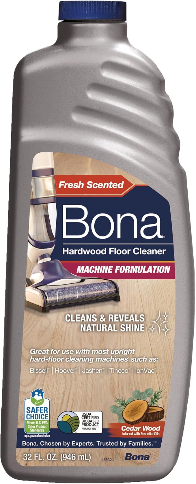 Bona® Hardwood Floor Cleaner - Hard-Floor Cleaning Machine Formulation - 32 fl oz - Cedar Wood