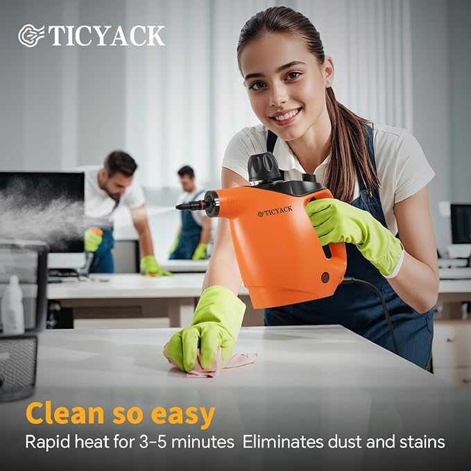 TICYACK Handheld Steam Cleaner, Steam Cleaner with 16 PCS Accessory & Safety Lock,500ML Capacity, Multi-Surface Deep Cleaning for Home, Car, Bathroom, Grout, Floor, Window (Orange)
