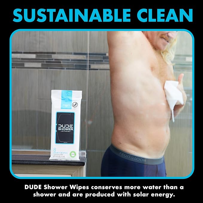 DUDE Wipes On-The-Go Shower Wipes - 9 Pack, 72 Wipes - Unscented Extra-Large Wipes with Vitamin E & Aloe - Full Body Shower Replacement Wipes