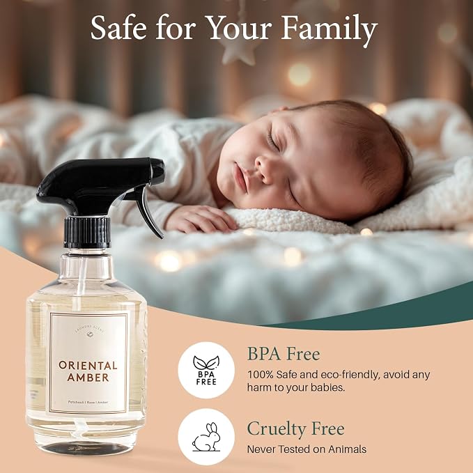Chakra Freshener Fabric Spray - Long-Lasting Multi-Purpose Laundry Scent for Bedding, Clothes & Home Fabric Deodorizer, Luxury Room Deodorizer, Linen Spray w/Trigger, 33.8 fl oz, Oriental Amber