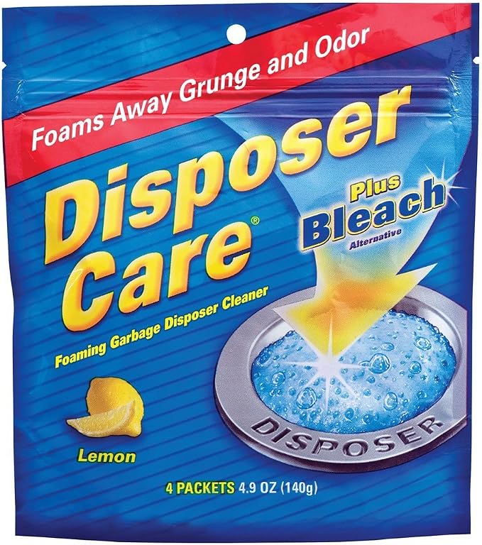 Glisten Garbage Disposer Cleaner and Freshener, Sink Disposal Odor Eliminator with Foaming Action, Lemon Scent, Made in the USA, 4 Packets (Pack of 6)