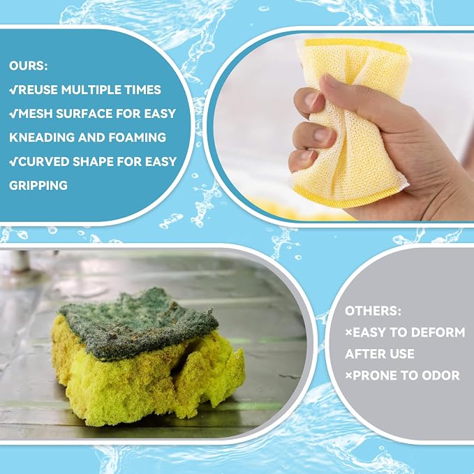 MAQIHAN Sponges Kitchen Scrubbing Pad - 9PCS All-Purpose Non Scratch Scrubbing Sponges, Scouring Pads for Washing Kitchen Stove, Dish, Bowl, Pot, Sink, Bathtub, Reusable Cleaning Pad Dish Sponge