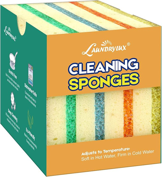 LAUNDRYLUX Scrub Sponge, Dual-Sided Temperature-Responsive Scrubber - Non-Scratch - Multipurpose Dish Sponges for Kitchens, Bathrooms, and Outdoor Use - 4 Pack