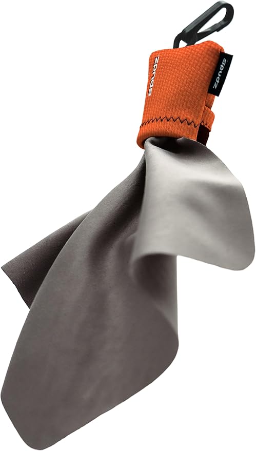 SPUDZ Ultra Microfiber Lens Cleaner with Closeable Bottom – Clip-On Pouch, Washable – for Binoculars, Scopes, Glasses, Screens | Ultra Blaze Orange, 6 x 6 Inch
