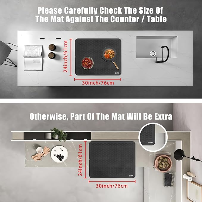 Extra Large 30 x 24 Inch Silicone Dish Drying Mat for Dish Drying Rack , Easy Clean Silicone Drying Mat for Kitchen Counter , Non-Slip Dishes Drain Mat , Heat Resistant Silicon Dish Matt, Black, SAPID