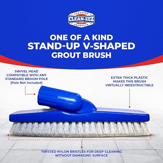 Clean-eez Grout-eez Tile Cleaner with Stand-Up Brush Head – Heavy-Duty Stain Remover for Ceramic and Porcelain Floors – Safe for Colored Grout – Not for Natural Stone – Pole Not Included - 32 oz