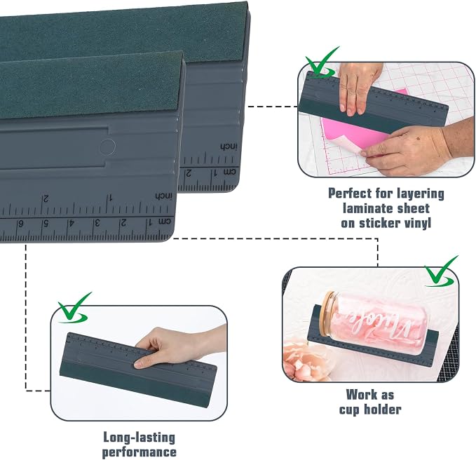 Wallpaper Smoothing Tool, Professional Vinyl Squeegee with Ruler | Felt Squeegee for Vinyl Decals Sticker Paper Wallpaper Window Film Tools (Gray, 10inch)