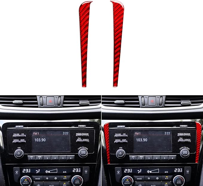 Red Real Carbon Fiber Trim for Nissan Rogue Accessories | for 2014-2020 / Rogue Sport 2017-2022 Navigation Display Side Strip Sticker Interior Thick Overlay Decal