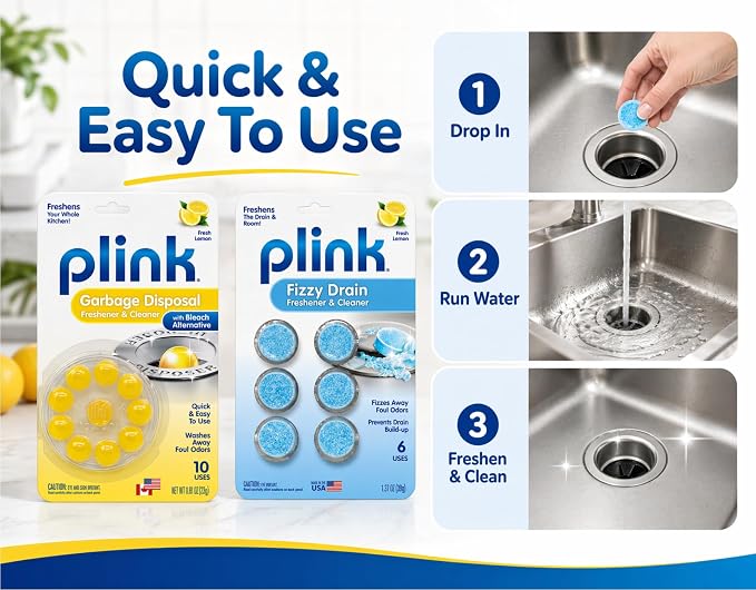 Plink Cleaning Kit Garbage Disposal Cleaner and Deodorizer 10 Capsules Fizzy Drain Freshener and Cleaner 6 Tablets Lemon Scent