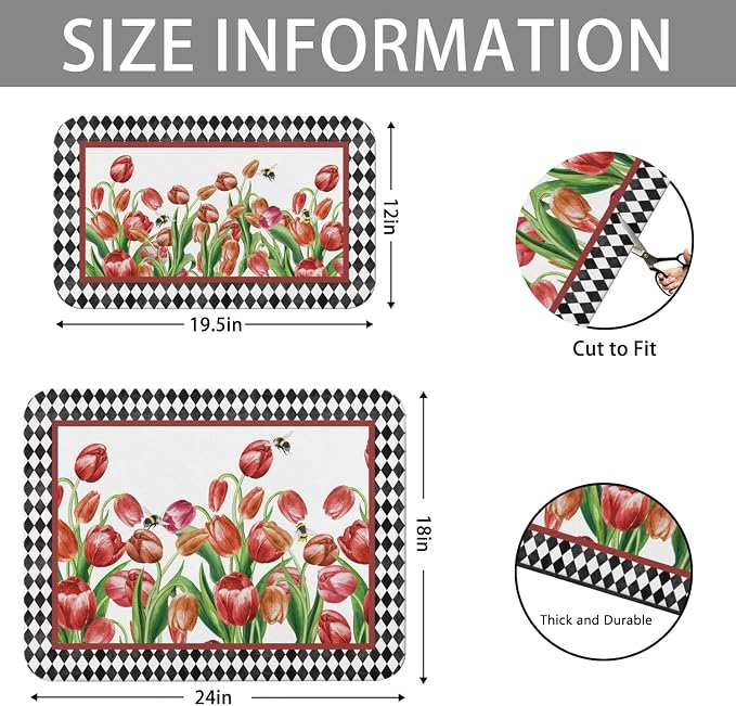 Dish Drying Mat 2-Pack, Tulip For Kitchen Counter Absorbent Dishes | Diatom Mud Mats (18x24, 19.5x12"). Non-slip rubber back for kitchen counter, coffee bar & sink scenes