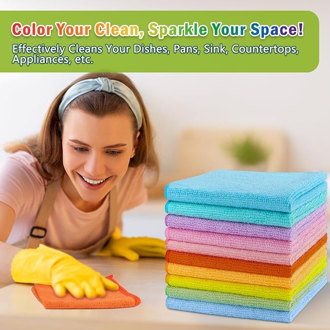 AIDEA Microfiber Cleaning Cloth, 50PK, Cleaning Rags, 11.5"×11.5" | Lint Free Cloth, Microfiber Towels for Cars, Kitchen Cloth, Dusting Cloth for Home, Window, Cleaning Supplies