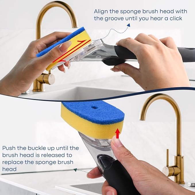 Sponge Brush Refills for OXO Soap Dispensing Dish Brush 8 Pack Refill Heads | Scrub Replacement Head for Scrubber Non-Scratch Sponge Replacement Head Fits Soap Dispensing Handle for Pots Pans Sink