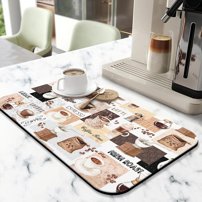 Coffee Mat 19inx12in, Absorbent Hide Stain Anti-Slip Coffee Bar Accessories, Dish Drying Mat for Kitchen